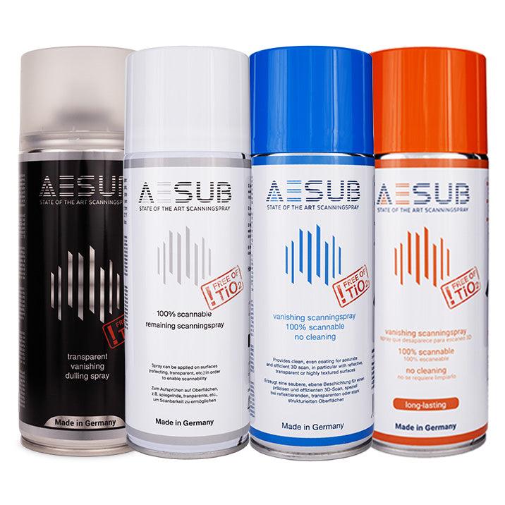 AESUB 3D Scanning Spray - AESUB Blue, Orange, White, Transparent - 4 Can Pack